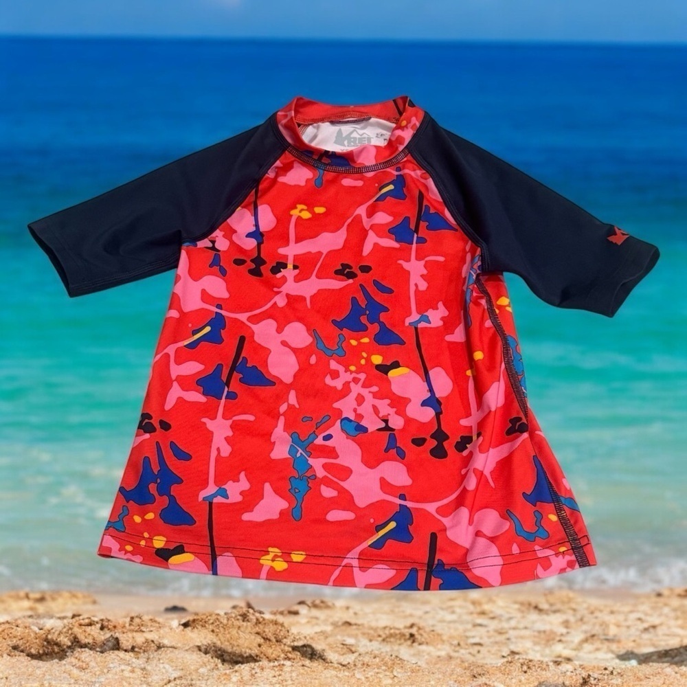REI Co-op Multicolor‎ Colorblock Abstract Print Short Sleeve Rashguard Size 6-7y